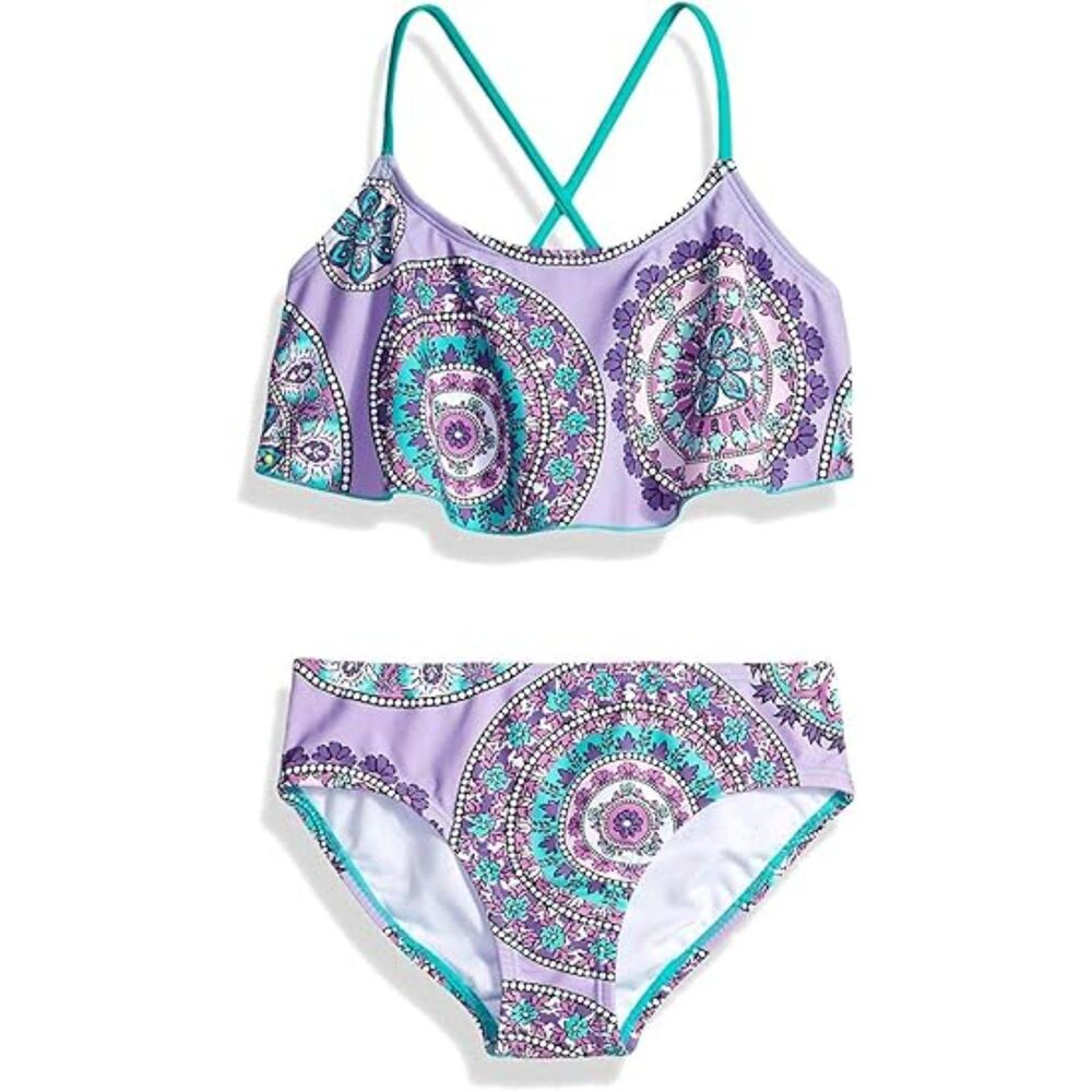 NWT Kanu Surf Girls Cindy Flounce Bikini Beach Sport 2 Piece Swimsuit